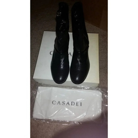 Casadei Black Leather Mesh Look 2 Style Ankle Boot, Sz 40 / IT 10 / US 9.5 - Picture 3 of 12